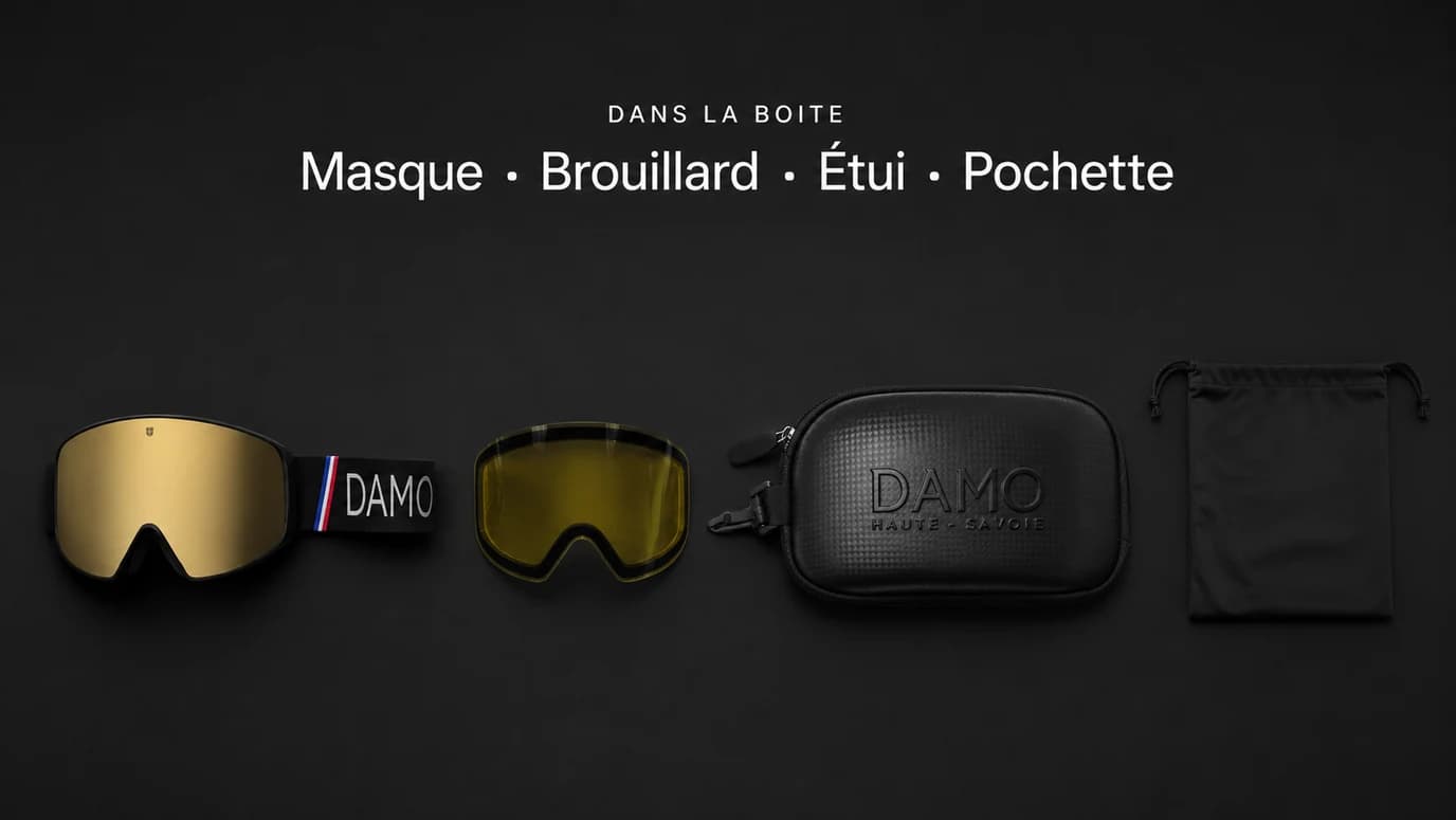 Contenu du pack The Original — masque, écran Brouillard, étui EVA et pochette