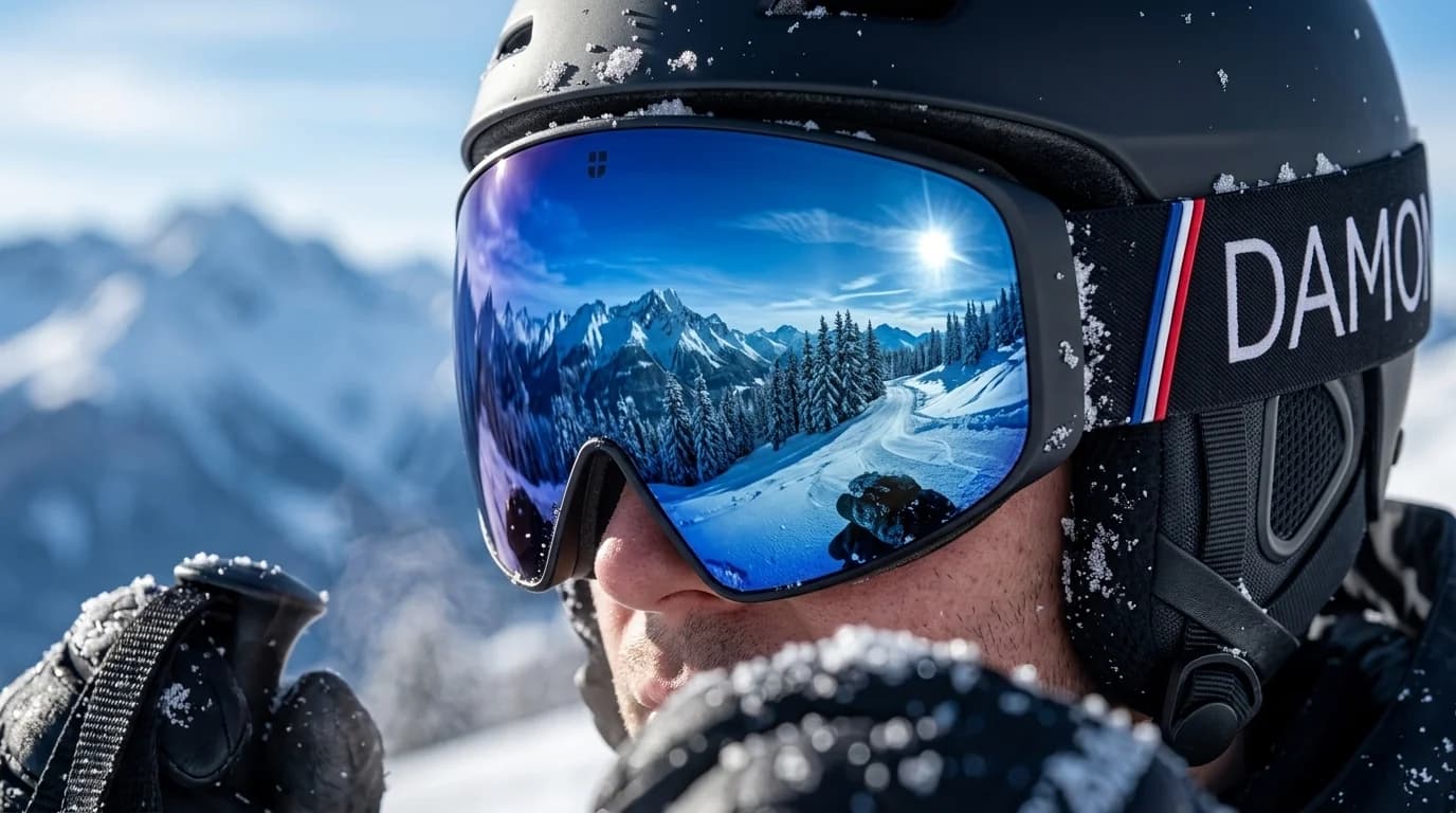 Portrait — skieur portant le masque Damo à écran bleu