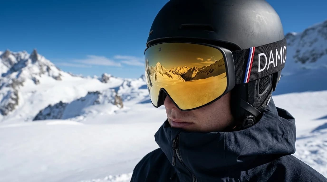 Skieur sur glacier, masque Damo à écran doré