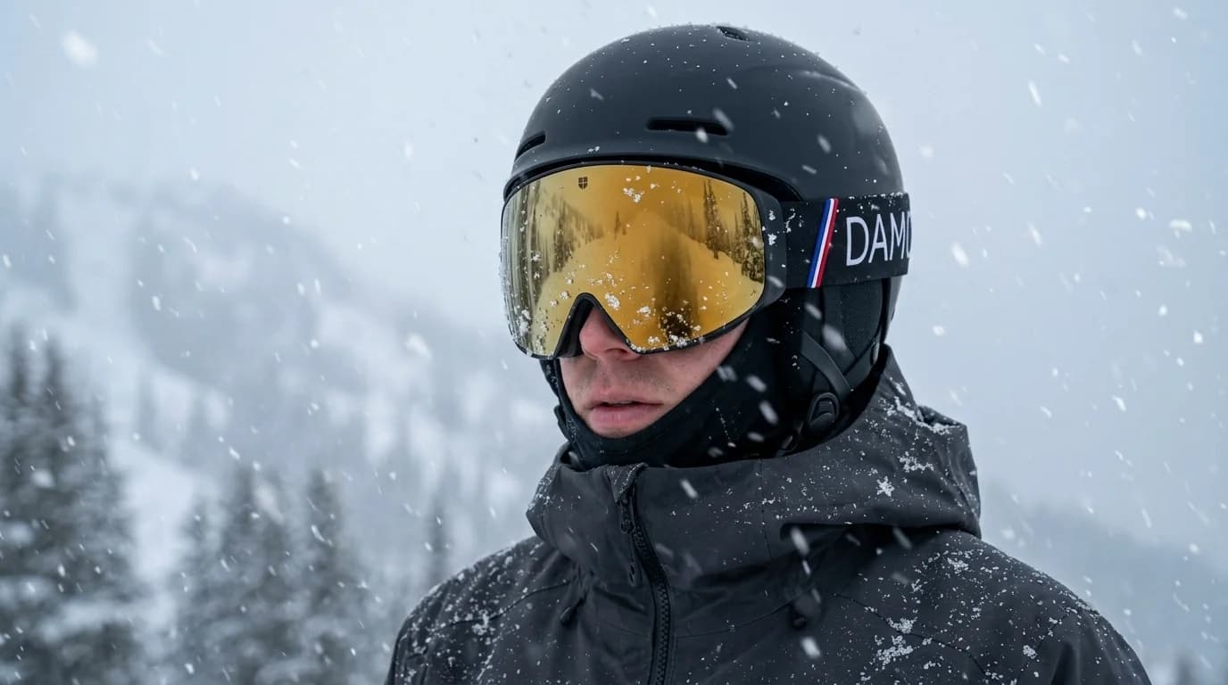 Skieur sous la tempête de neige, masque Damo à écran doré