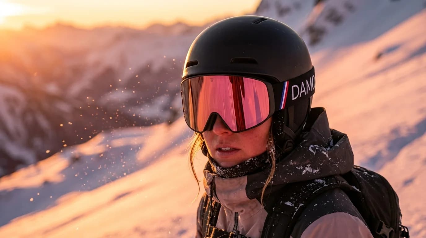 Masque Damo à écran rose alpin en lumière dorée